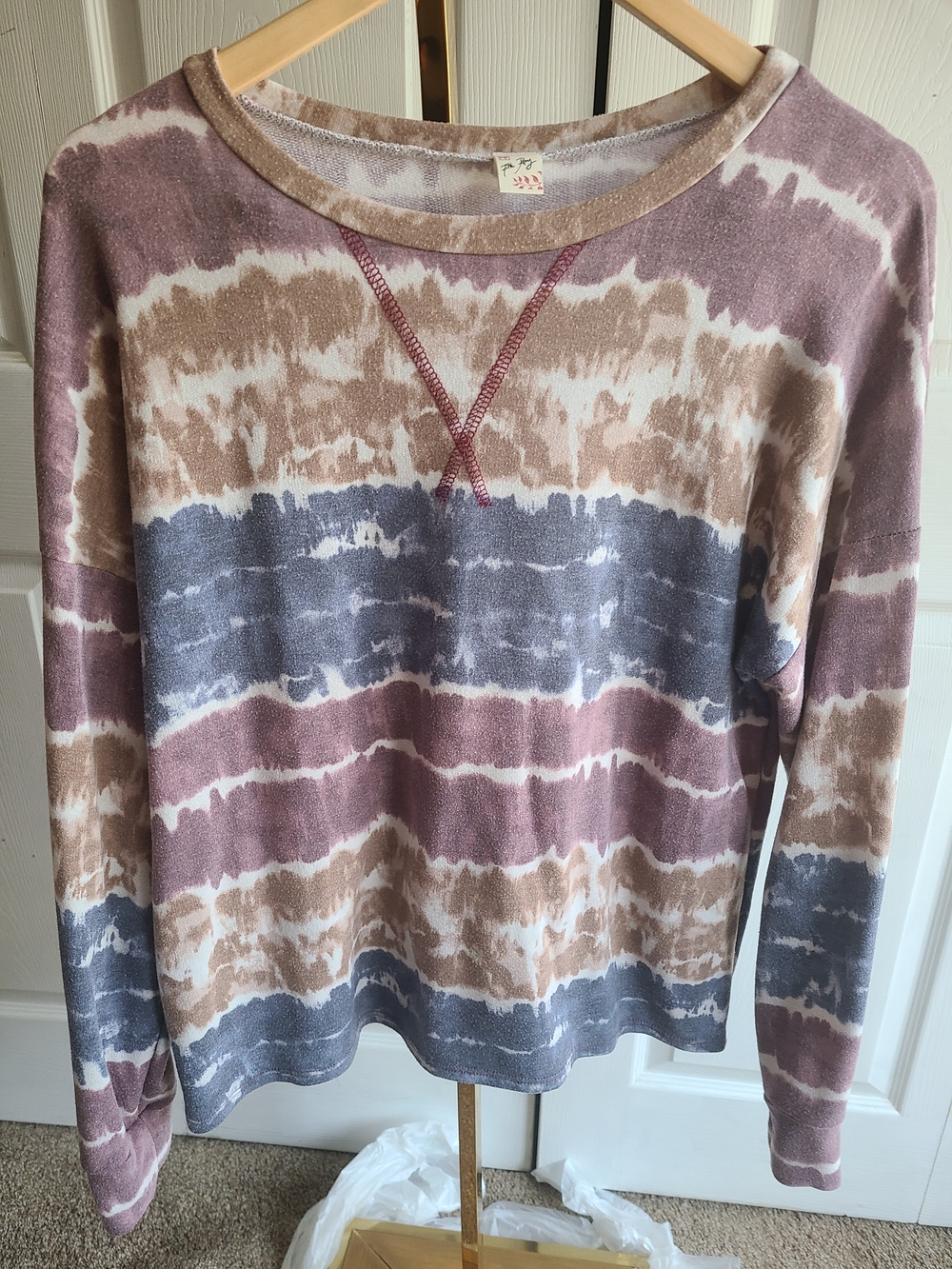 7th Ray Women's Tie-Dye Long Sleeve Top - Mauve, Taupe & Gray